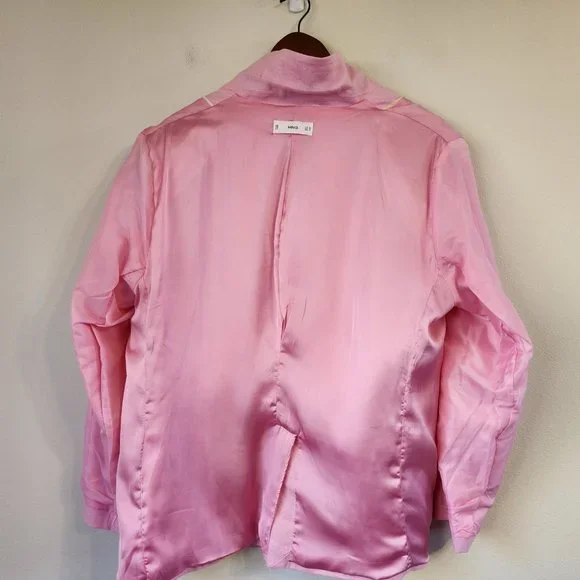 MNG by Mango Women Blazer Suit 100 Linen, Line, 1 botton front, Pockets, Lined - Picture 10 of 15